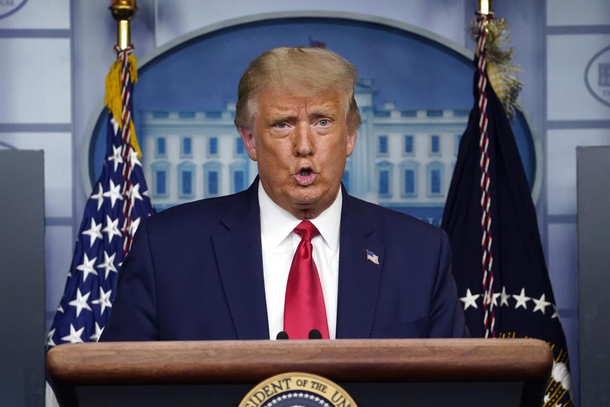 President Trump speaks during a news conference at the White House on Sept. 16.