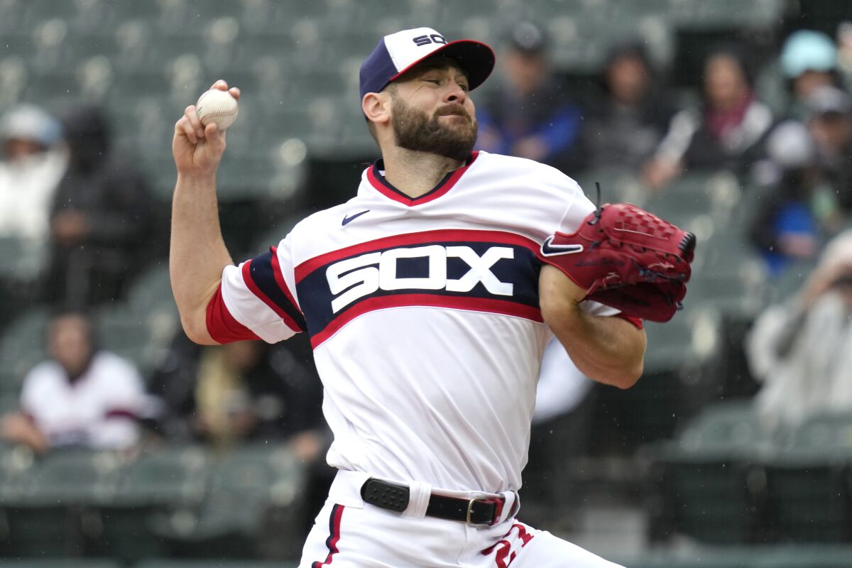 Chicago White Sox pitcher Lucas Giolito throws against the Miami Marlins.