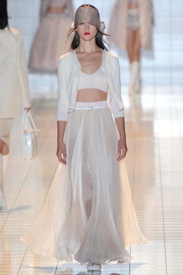 At Rochas, a dreamy skirt and bustier evoke the casual luxe style and essence of California.