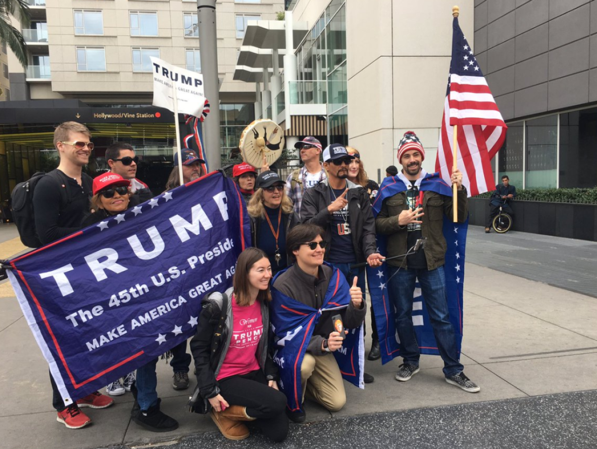 Supporters of President Trump rally in Hollywood.