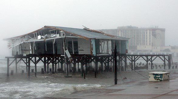 A shoreline building in Galveston is battered but still standing in the midst of Hurricane Ike.