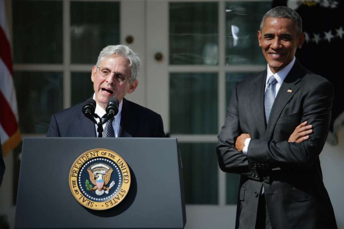 Judge Merrick B. Garland with Barack Obama on the day he was chosen as a Supreme Court nominee.
