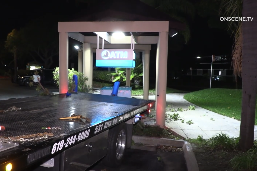 Someone tried to use a stolen tow truck to steal an ATM in Sorrento Valley early Thursday, police said.