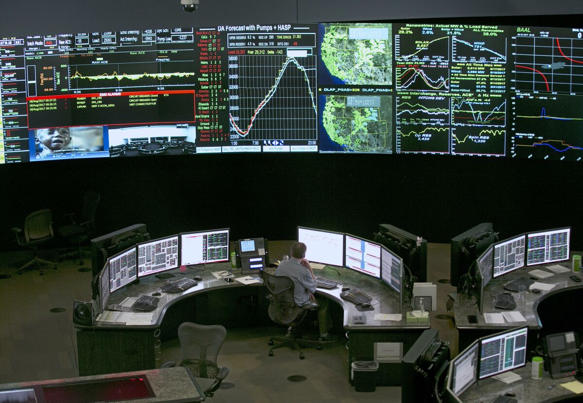 The California Independent System Operator grid control center in Folsom is pictured in 2017. 