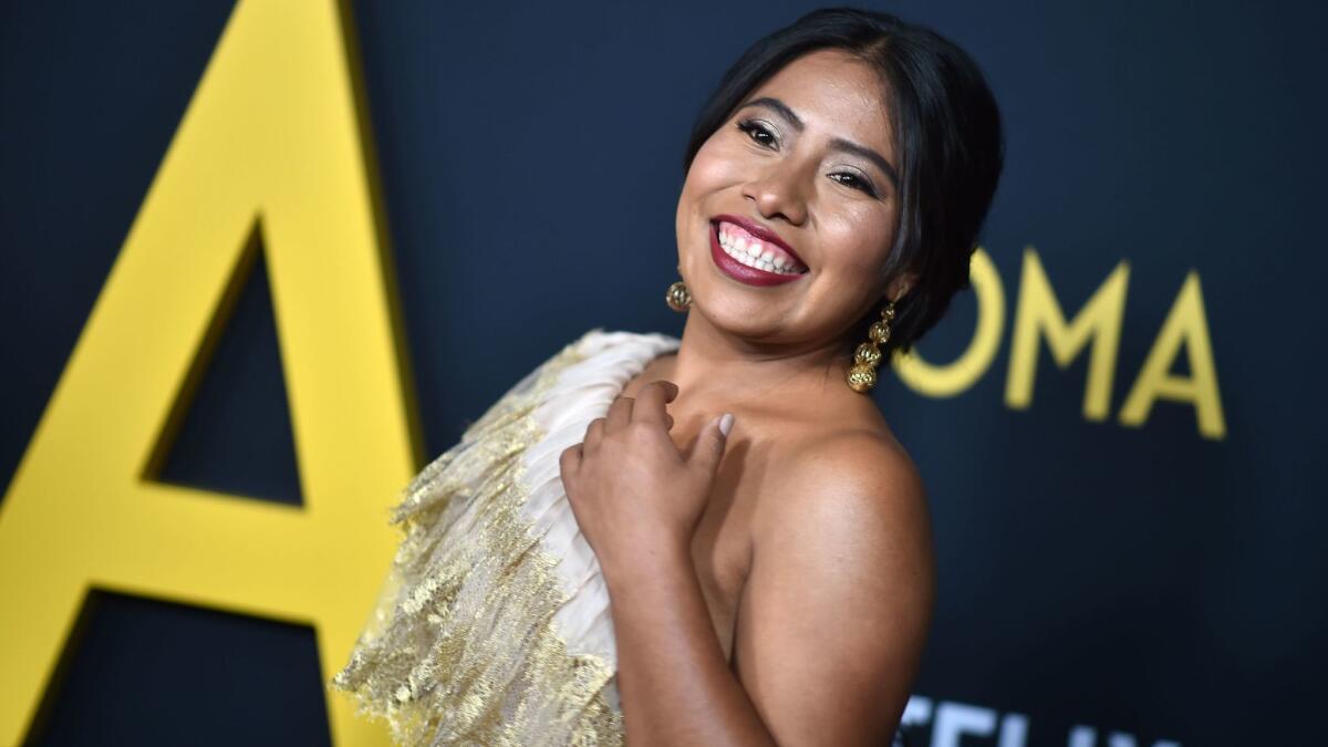 Yalitza Aparicio, star of "Roma," arrives at the film's Los Angeles premiere in December.