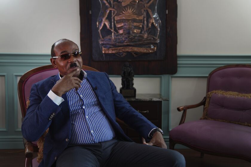 The Prime Minister of Antigua and Barbuda, Gaston Browne, speaks during an interview about his government’s policies granting the sacramental use of cannabis for the Rastafari community, on Friday, May 12, 2023, in St. John’s, Antigua. "We pride ourselves as an all inclusive government, and we believe that we have to provide a space for everyone at the table, irrespective of their religion," he says. (AP Photo/Jessie Wardarski)