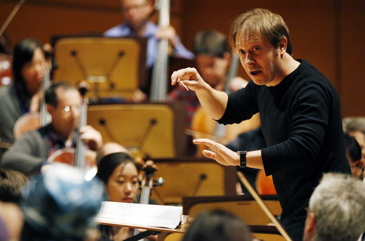 Conductor Ludovic Morlot, currently Music Director of the Seattle Symphony, rehearses with the LA Phil.