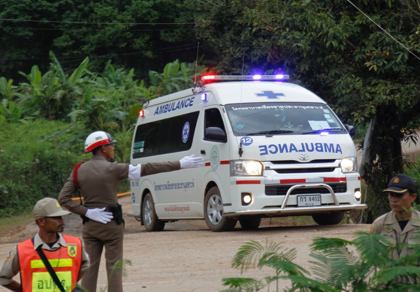 A police ambulance evacuates a boy to a hospital after he was rescued from the Tham Luang cave in Thailand on July 10.