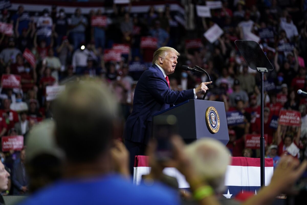 President Trump speaks during a campaign rally
