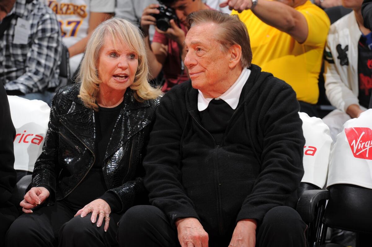 In court proceedings Thursday, Shelly Sterling, left, claimed threats made by her husband Donald Sterling, right, to physicians who had declared him mentally incapacitated were so menacing he should be ordered to stop contacting them.
