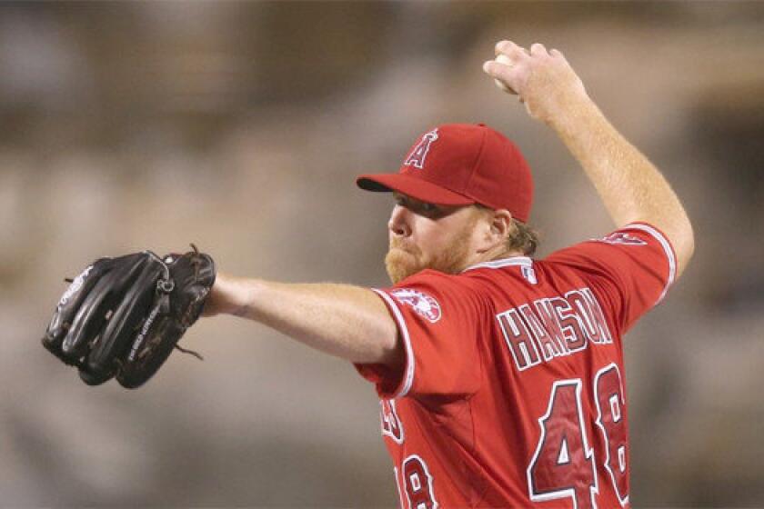 Angels pitcher Tommy Hanson allowed just three runs and three hits through six innings in a Pacific Coast League playoff victory over Las Vegas for Salt Lake, 5-4, on Thursday.