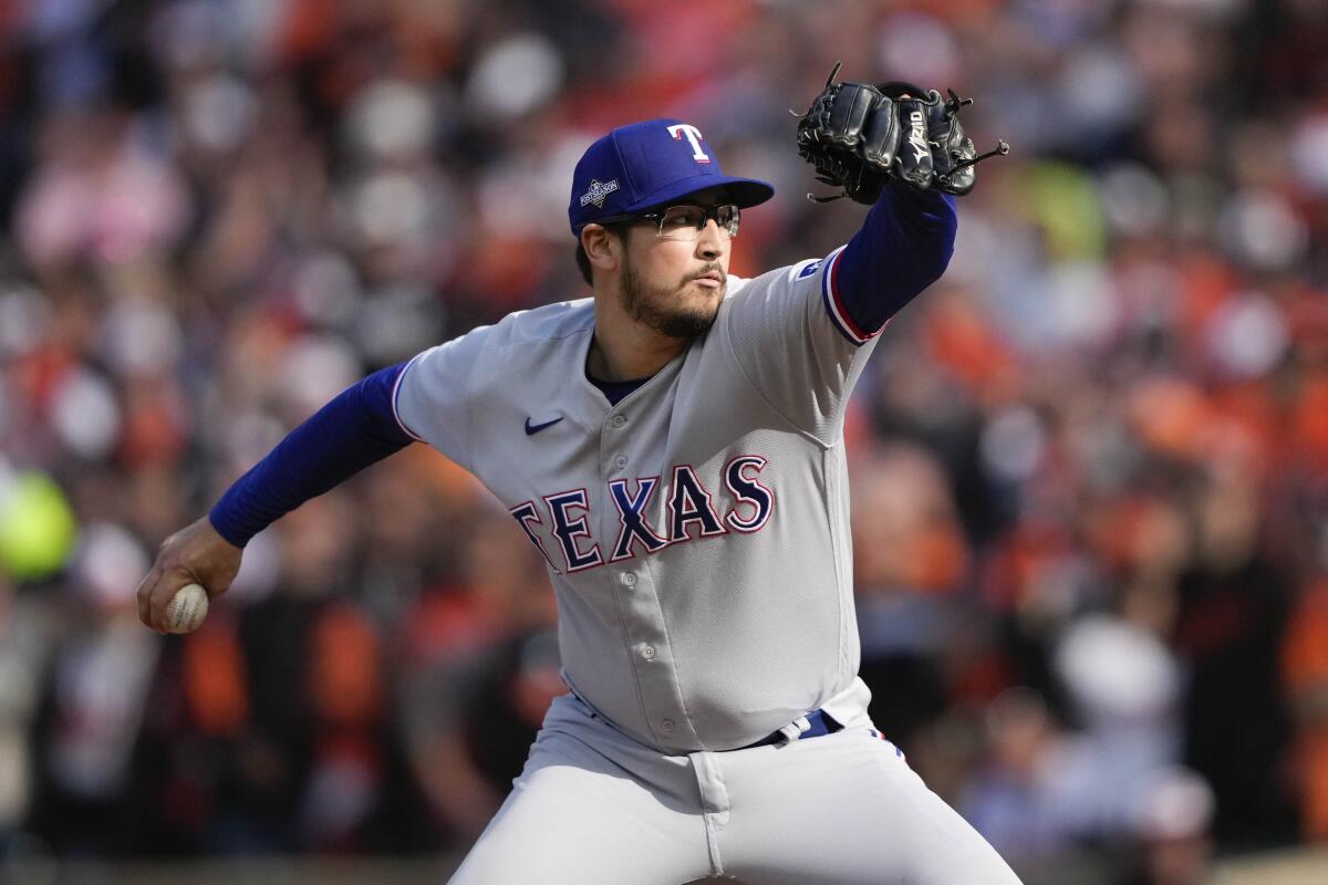 Texas Rangers pitcher Dane Dunning throws against the Baltimore Orioles.