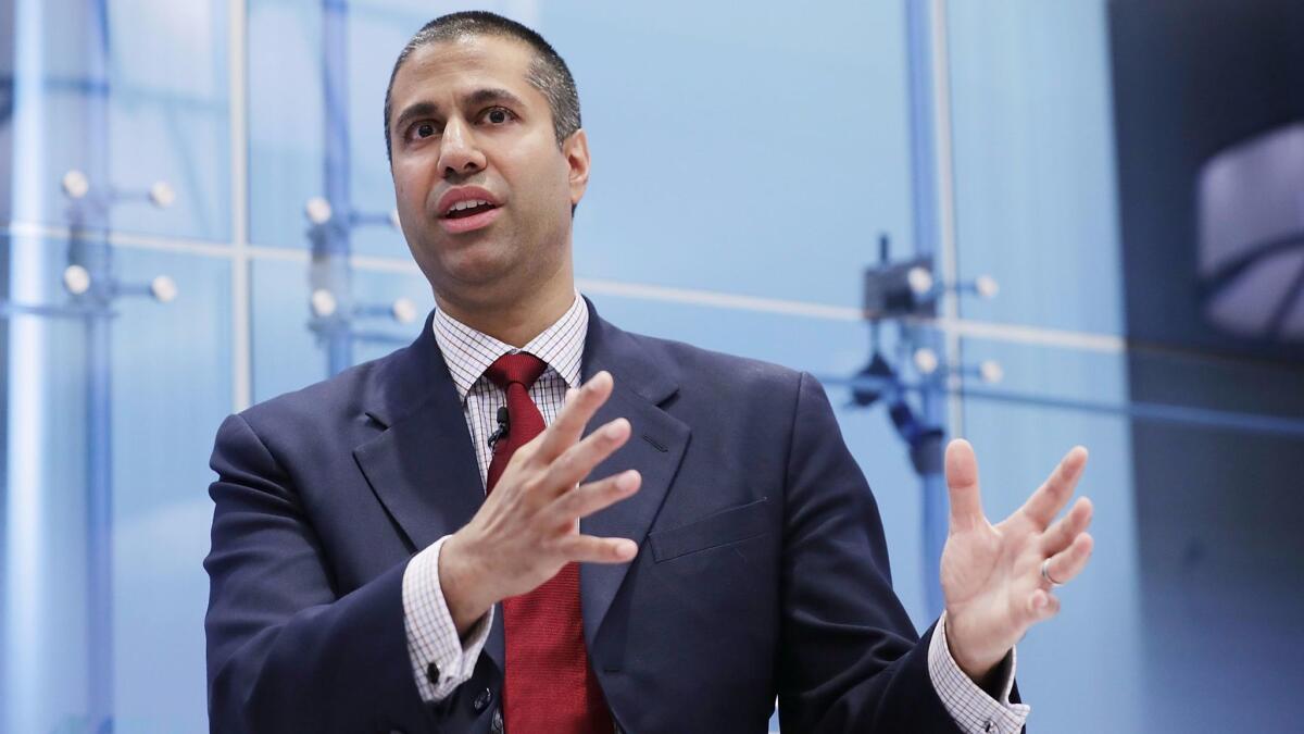 Federal Communication Commission Chairman Ajit Pai speaks at the American Enterprise Institute in Washington, D.C., on May 5.