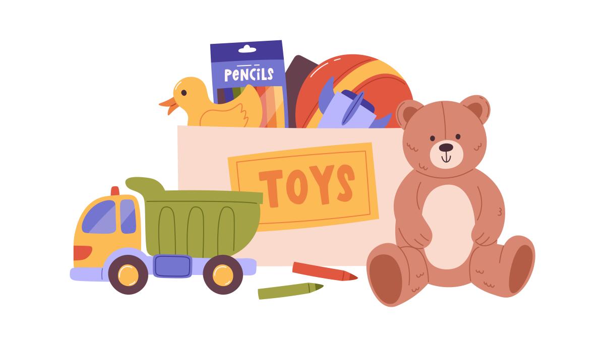 Box With Children Toys Vector Illustration