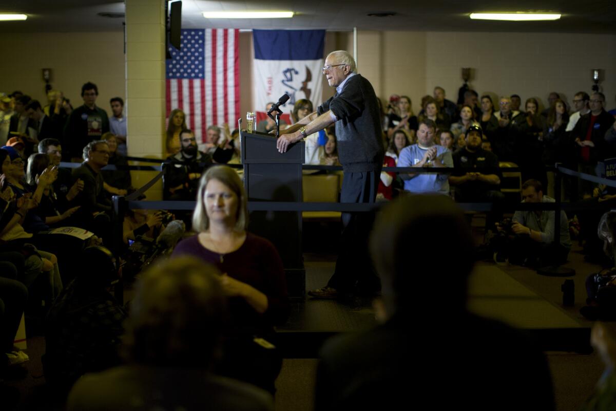 Democratic presidential candidate Bernie Sanders speaks at a campaign rally in Clinton, Iowa.
