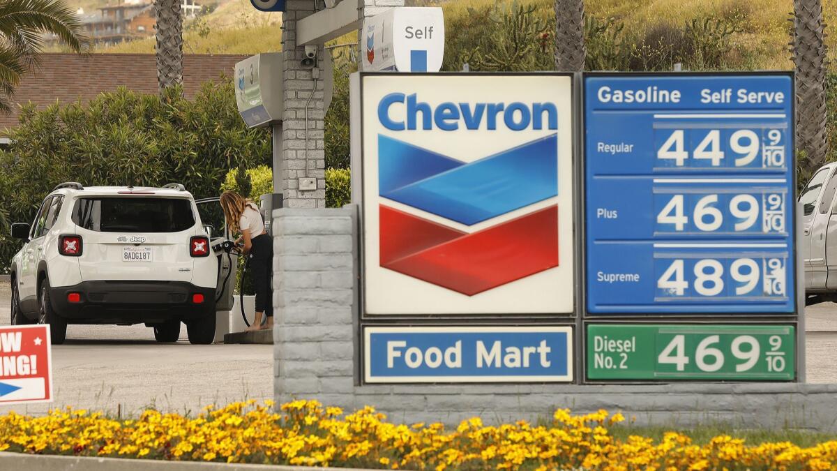 Self-serve gasoline prices at Chevron in Malibu exceed $4 a gallon mark on April 15.