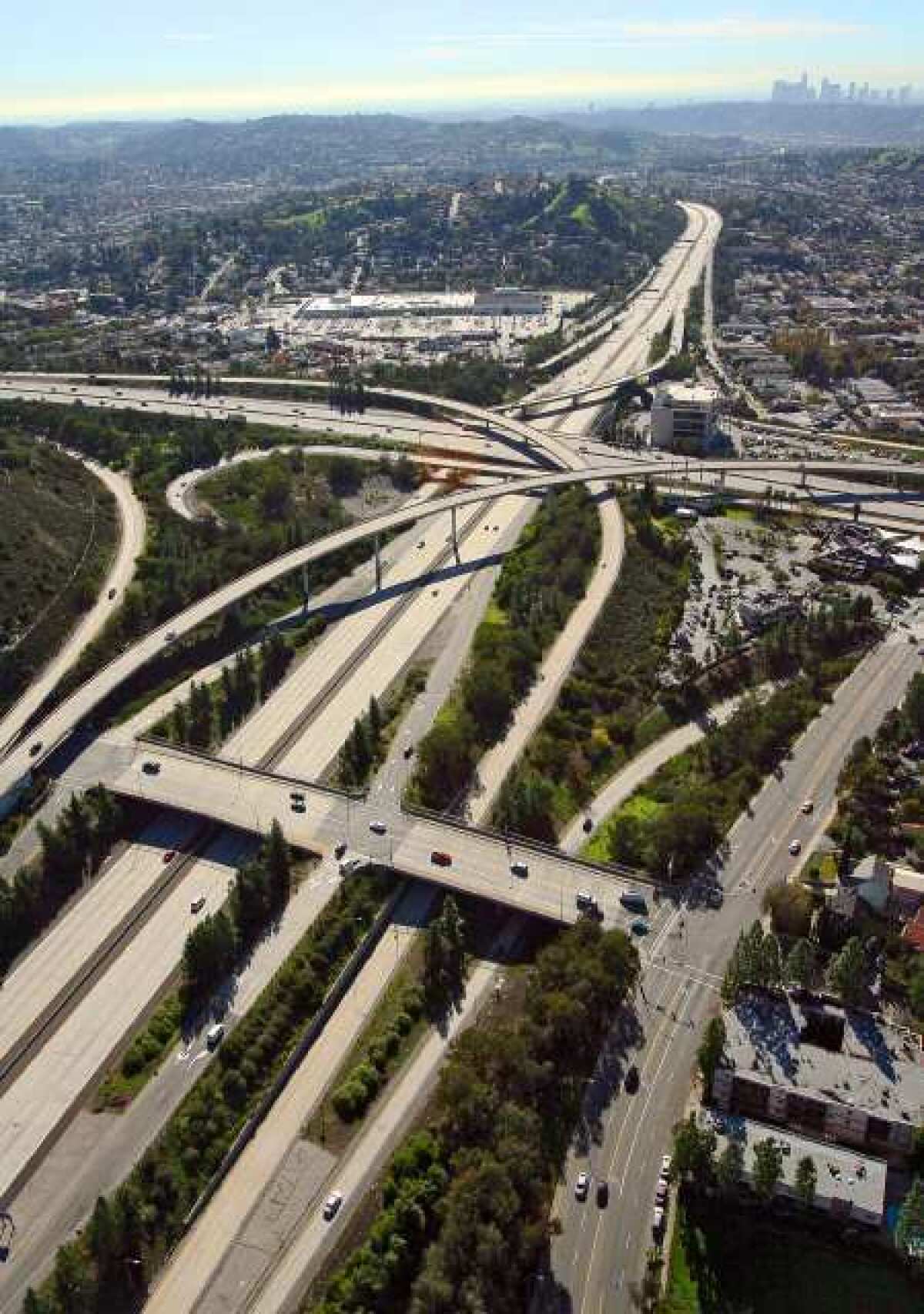 Aerial view of the 2 and 134 freeway intersection in Glendale in December 2010. Officials are embarking on a project to improve traffic on surface streets between freeways.