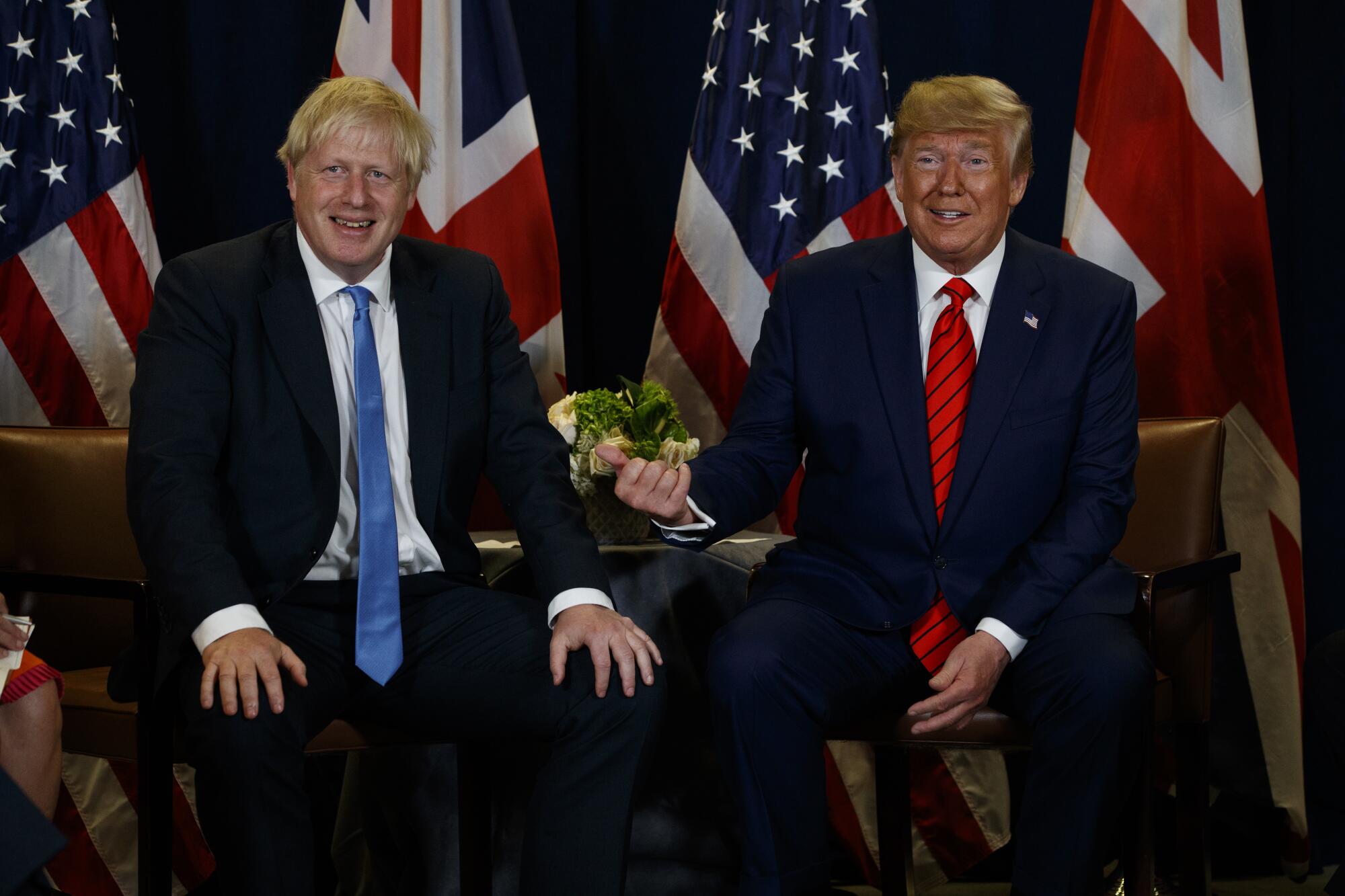 President Donald Trump meets with British Prime Minister Boris Johnson at the United Nations General Assembly in New York
