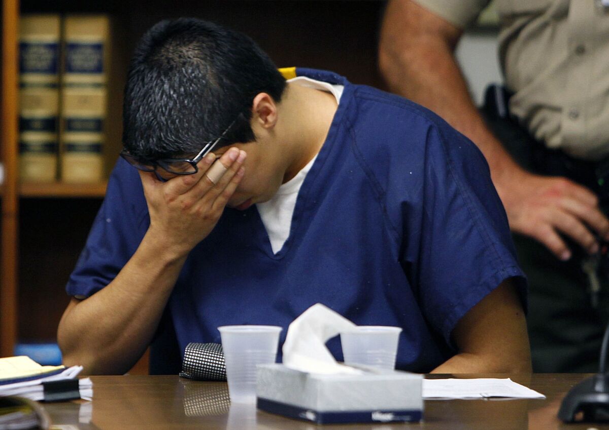 Esteban Nuñez reacts after being sentenced for his role in the death of Luis Santos on June 25, 2010, in San Diego.
