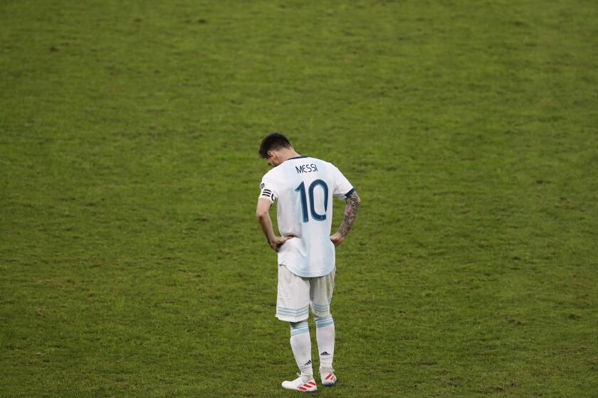 El delantero argentino Lionel Messi durante la semifinal de la Copa América contra Brasil, el 2 de julio de 2019. (AP Foto/Nelson Antoine)