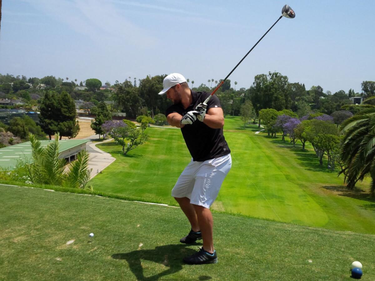 Former football star Tim Tebow took part in the Jim Mora Celebrity Golf Classic on Tuesday.