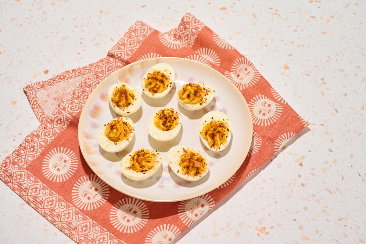 A plate of deviled eggs.