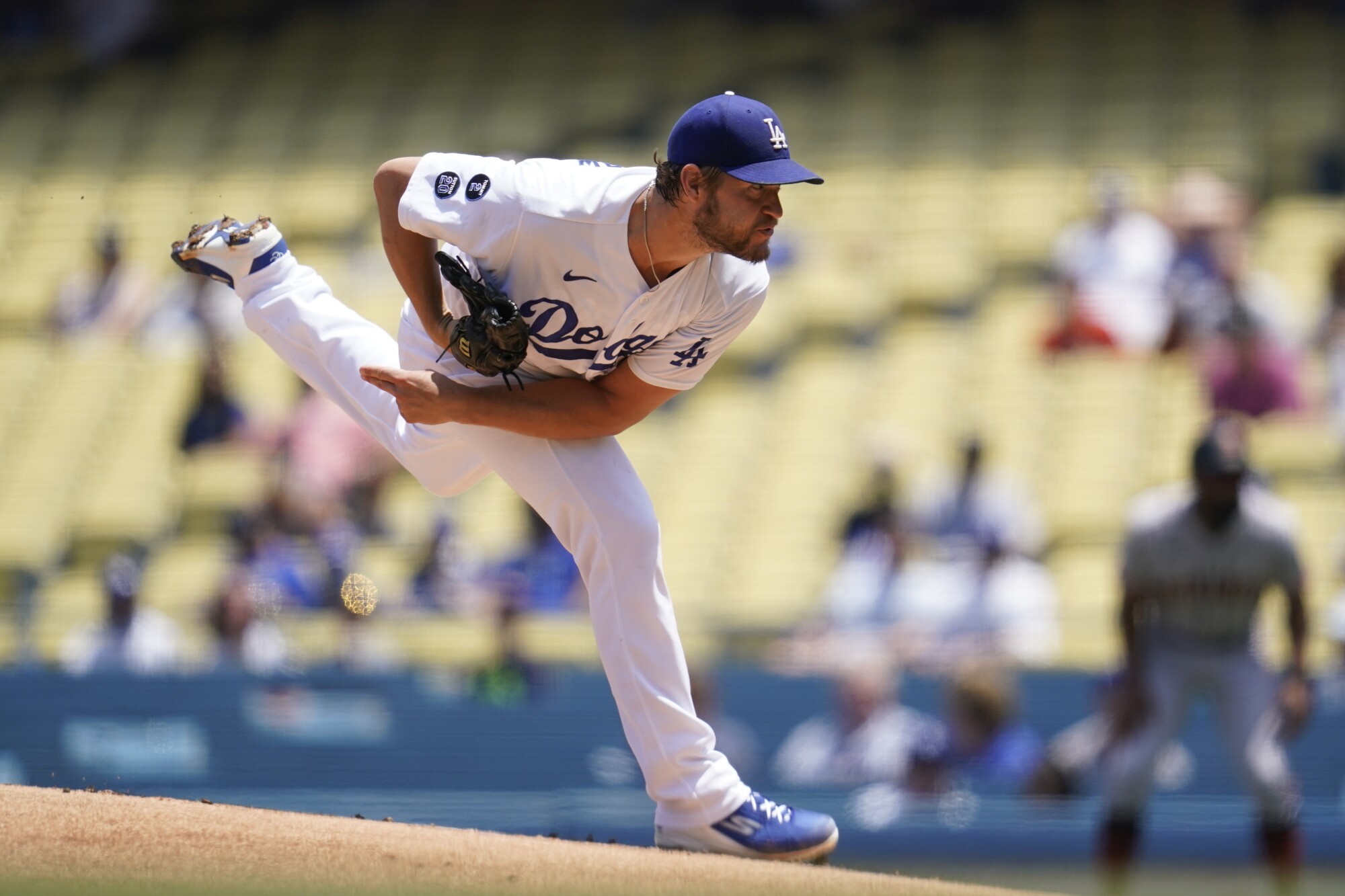 Dodgers starting pitcher Clayton Kershaw delivers during the first inning.