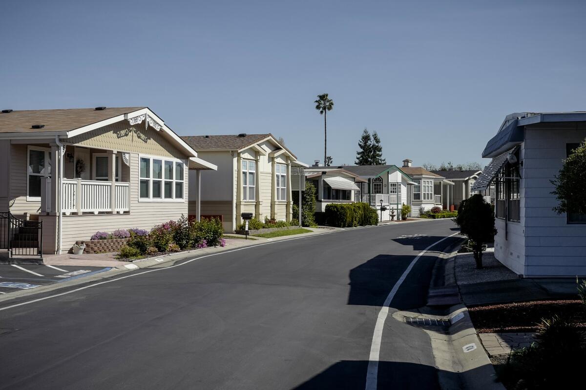 Despite the name, mobile homes can't be easily moved. Many of Plaza del Rey's homes have spacious living rooms, multiple bedrooms and bathrooms, porches, gardens and garages. (David Butow / For The Times)