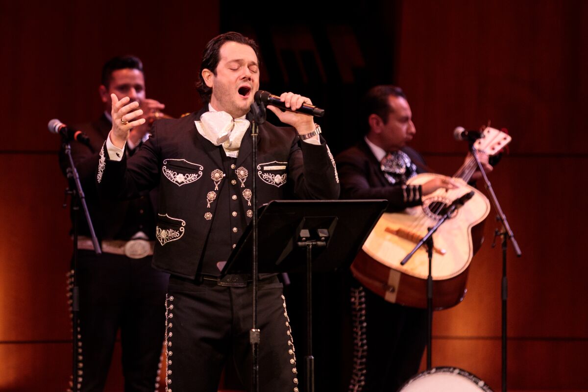 Tenor Arturo Chacon-Cruz performs with the Mariachi Continental de Mexico in a San Diego Opera recital Dec. 3 in Escondido.