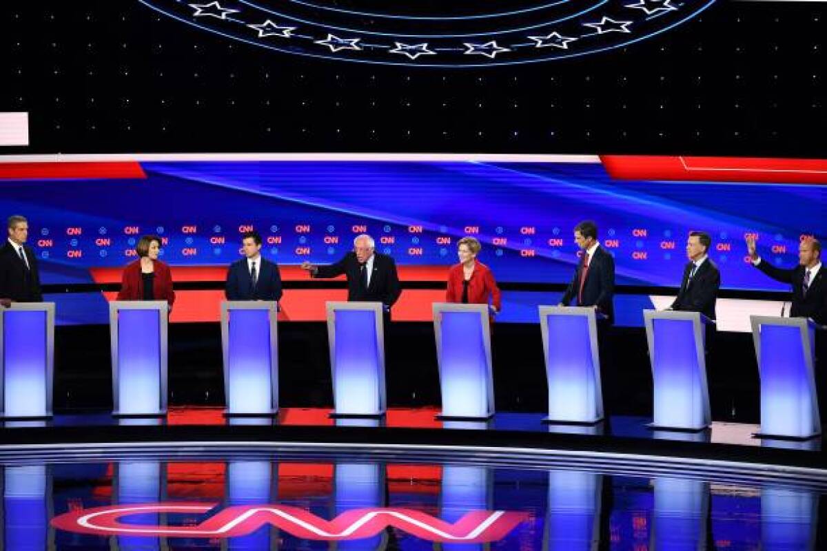 Moderate and progressive presidential hopefuls participate in the first round of July's Democratic primary debates in Detroit.