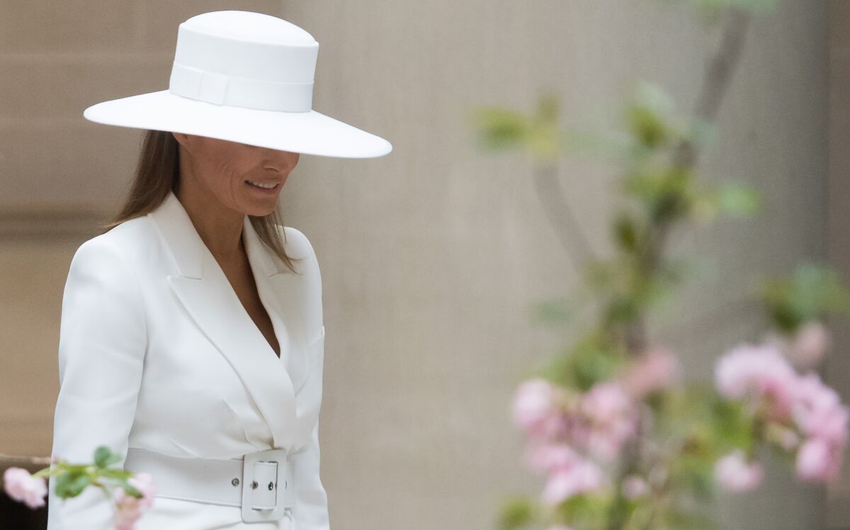 Melania Trump wearing Hervé Pierre's designed white hat 