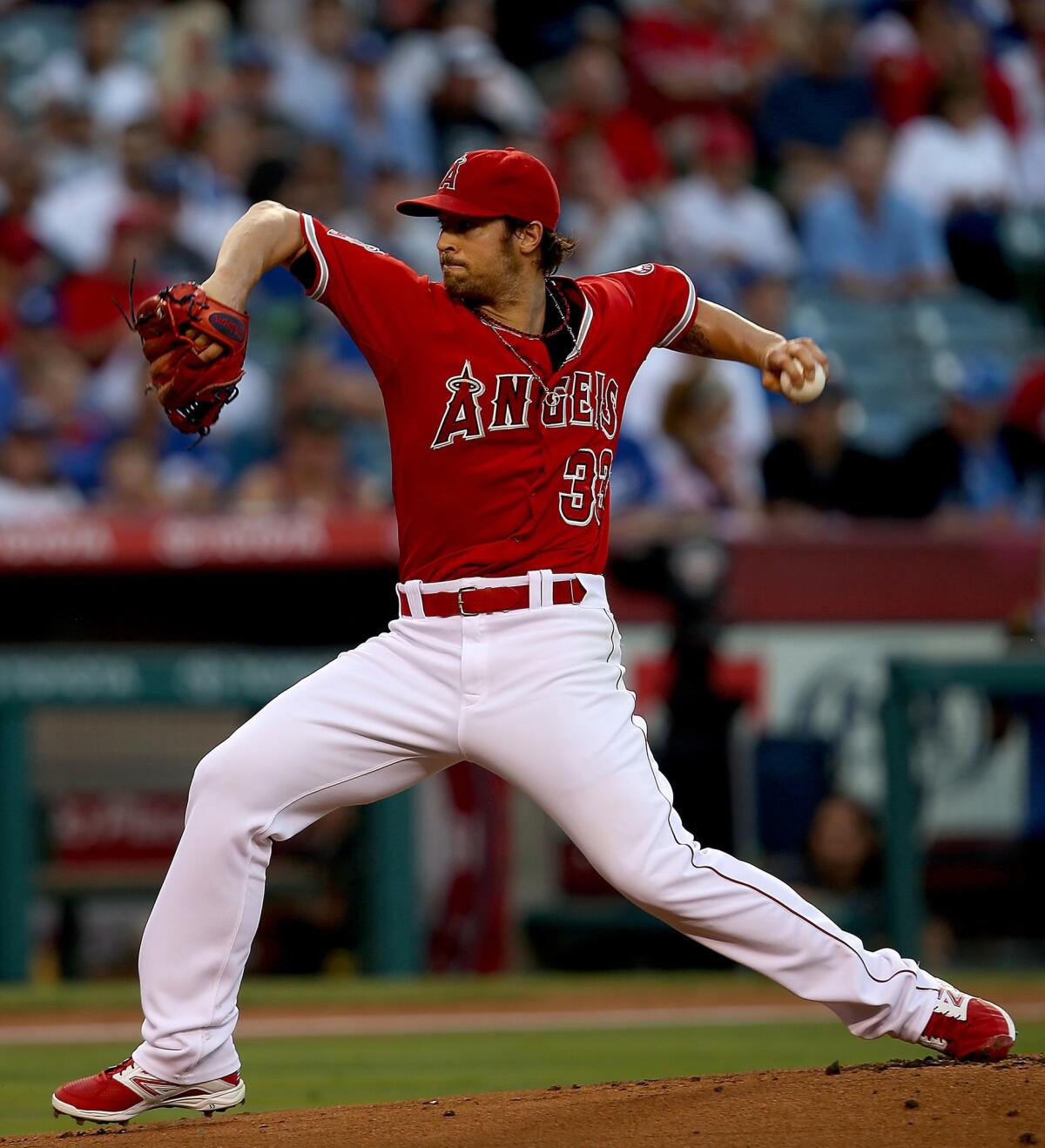 C.J. Wilson gave up four earned runs on six hits in 5 2/3 innings of work for the Angels against the Dodgers on Thursday at Angel Stadium.