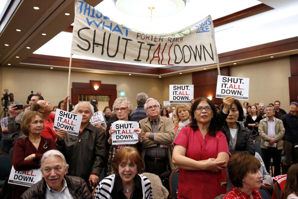 Residents of Porter Ranch and nearby communities voice their opinions in the first of two meetings held by state regulators on the Aliso Canyon gas storage field.