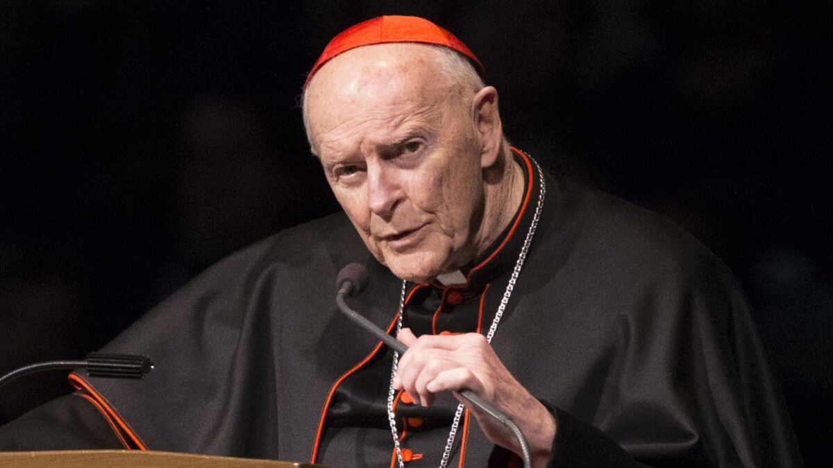 Cardinal Theodore McCarrick speaks during a memorial service in South Bend, Ind. on March 4, 2015.
