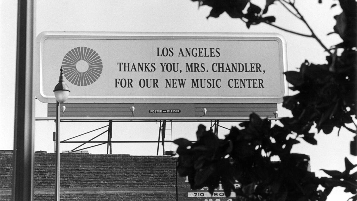 A Los Angeles billboard thanks Dorothy Chandler.