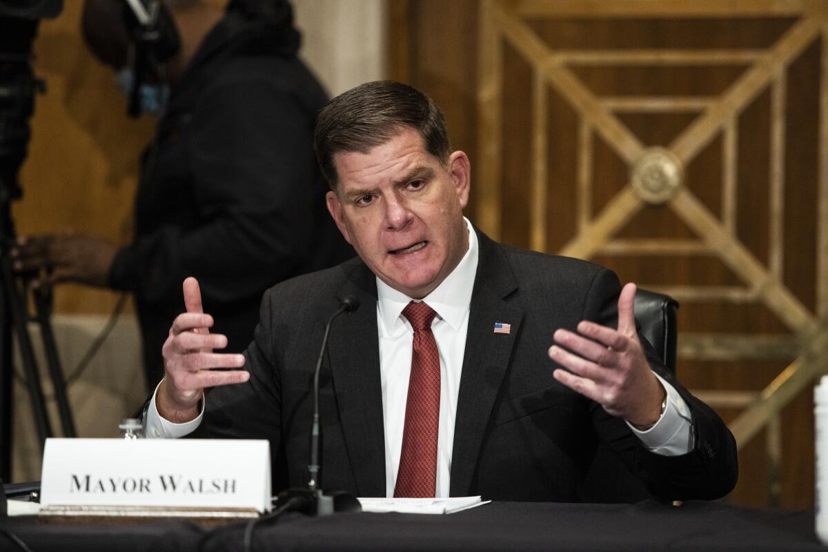 Marty Walsh speaks during a confirmation hearing. 