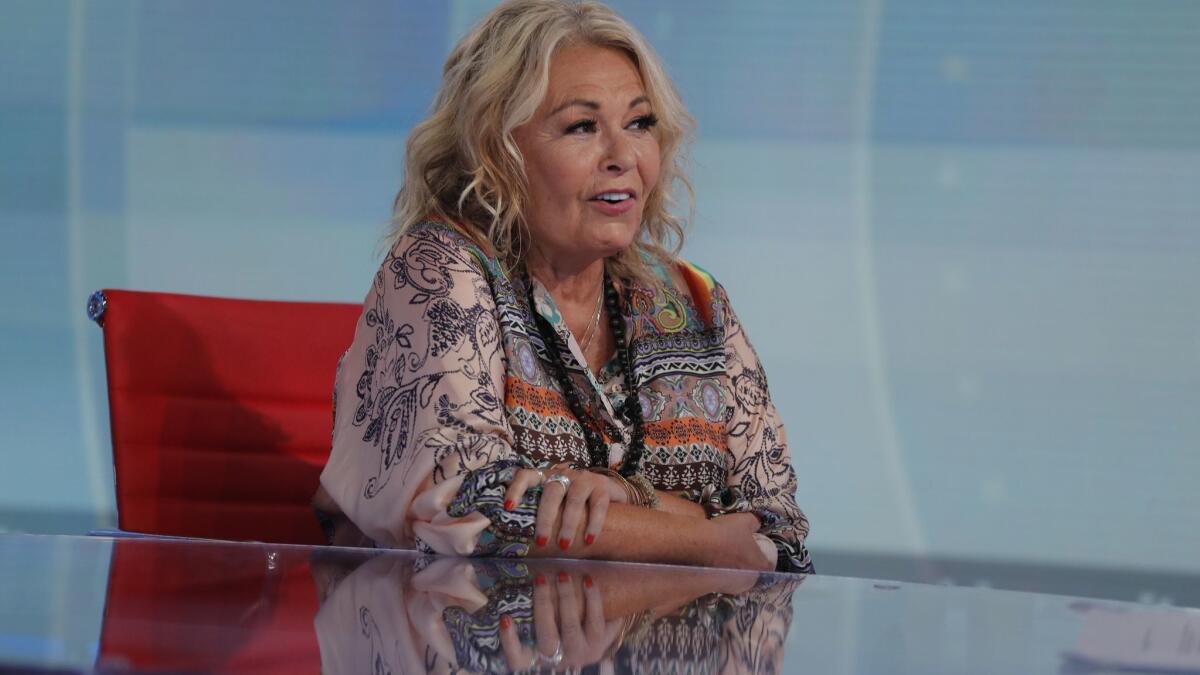 Roseanne Barr, seen on Sean Hannity's talk show, says she is "disgusted" that "the same people" who "supported blacklisting" her are also supporting Gunn.