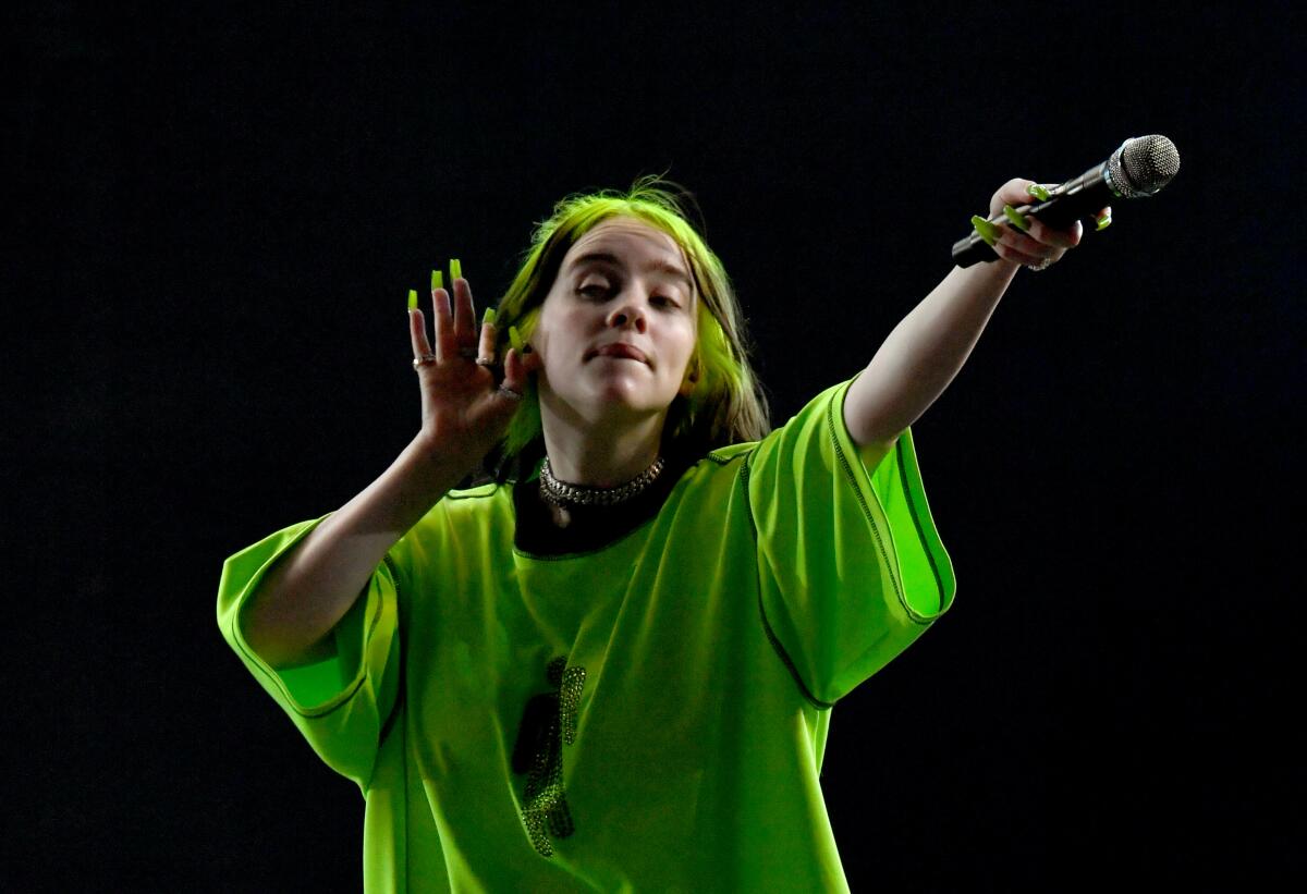 Billie Eilish performing live in 2019 at the Hollywood Bowl