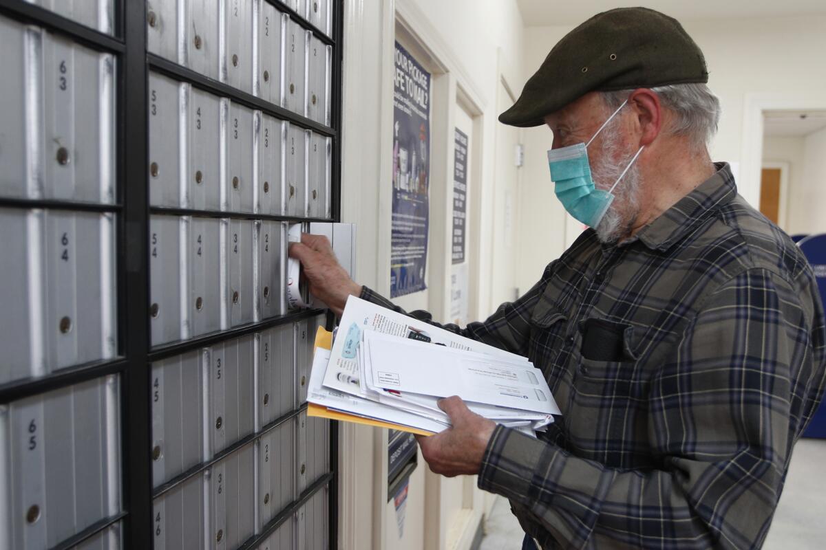 Customer at post office on Deer Isle, Maine
