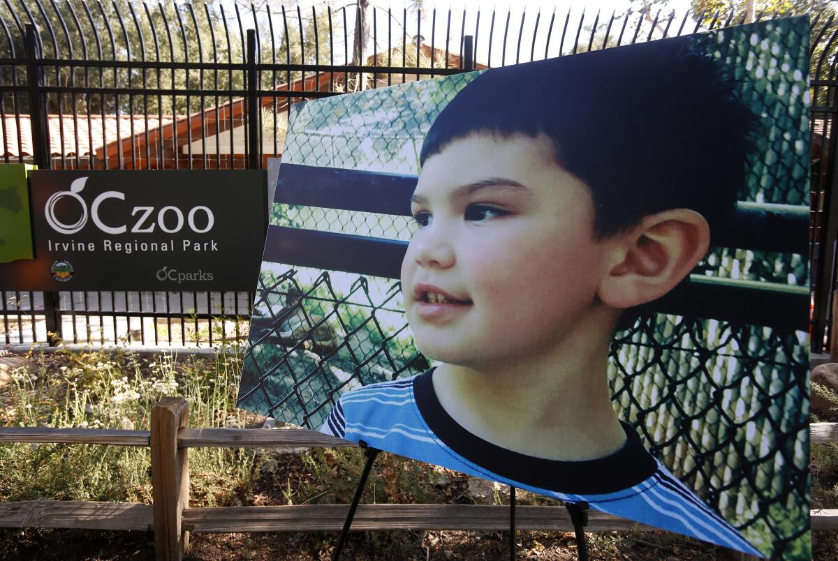 A portrait of Aiden Leos was posted when an announcement was made a plaque in his name would be dedicated at the O.C. Zoo.