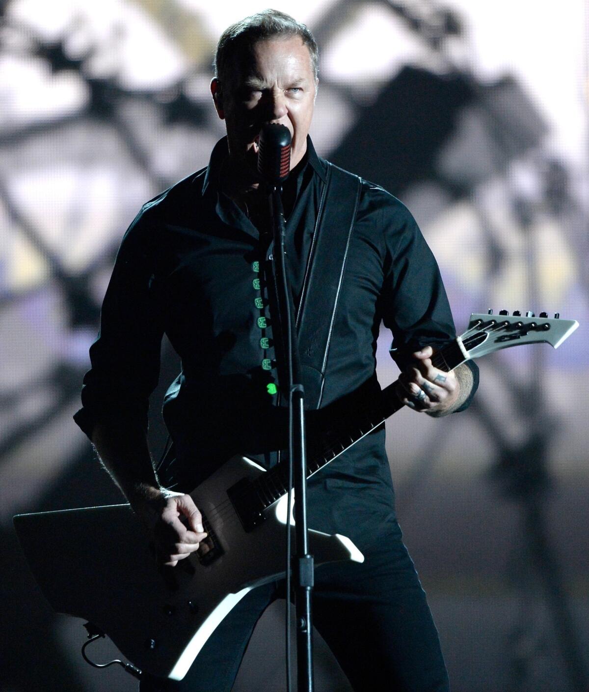 James Hetfield of Metallica performs onstage during the 56th Grammy Awards at Staples Center.
