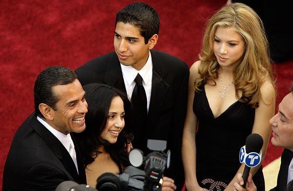 Mayor Antonio Villaraigosa and members of his family arrive on the red carpet outside the Kodak Theatre in Hollywood for the 79th Academy Awards.
