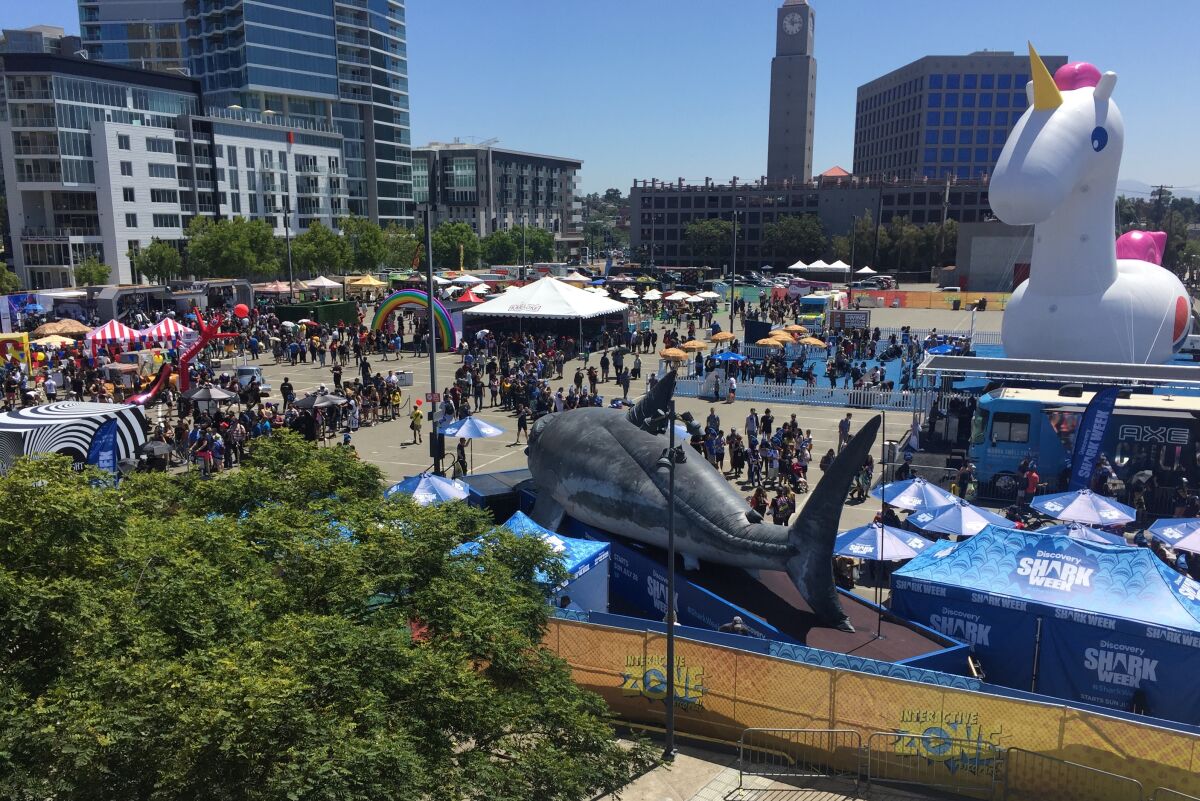 A view of the Petco Park Interactive Zone from the Harbor Drive pedestrian bridge on Saturday, July 19.