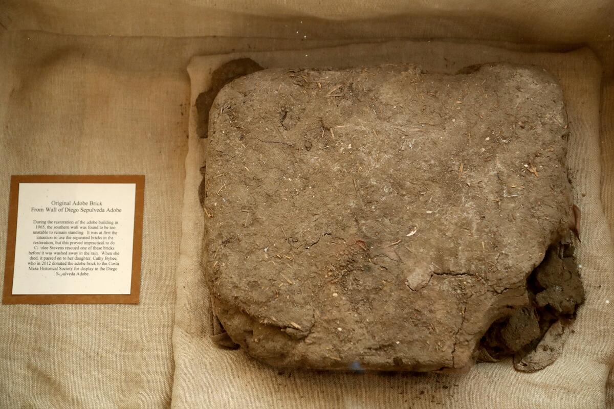  An original adobe brick from the Diego Sepulveda Adobe in Costa Mesa, rescued from the aftermath of a 1961 fire.