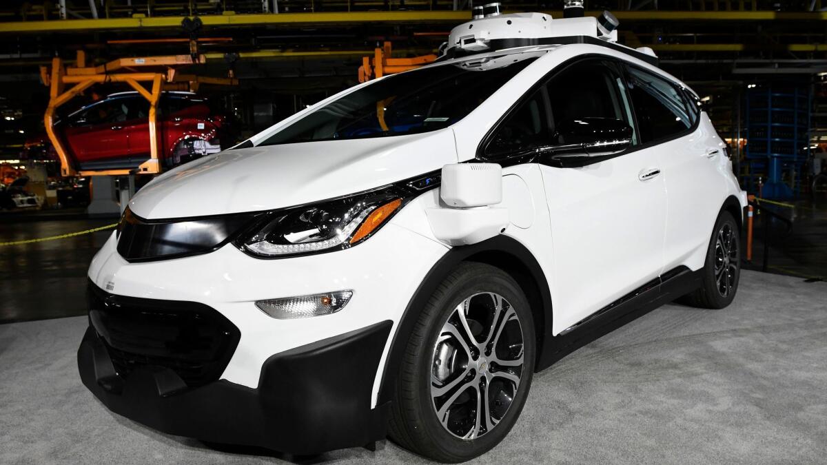 A self-driving Chevrolet Bolt that is in General Motors Co.'s autonomous vehicle development program, shown in June 2017.