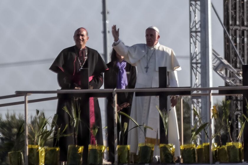 Pope Francis during a brief stop near the international border with the United States of America to greet the faithful from across the border, in Ciudad Juarez.