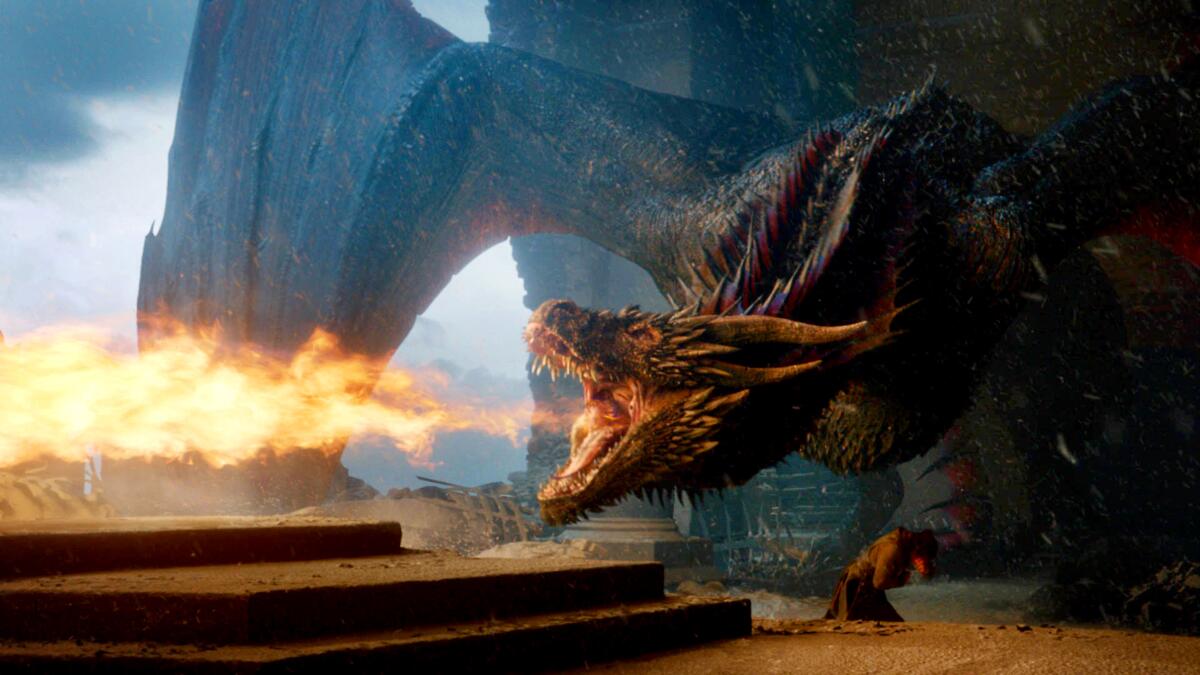 Drogon melts the Iron Throne in the finale of the HBO series, "Game of Thrones."