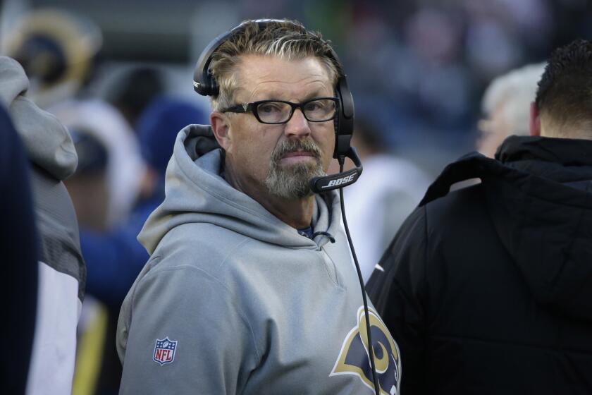 Rams defensive coordinator Gregg Williams looks on from the sidelines during the second half of a game against the New England Patriots on Dec. 4.