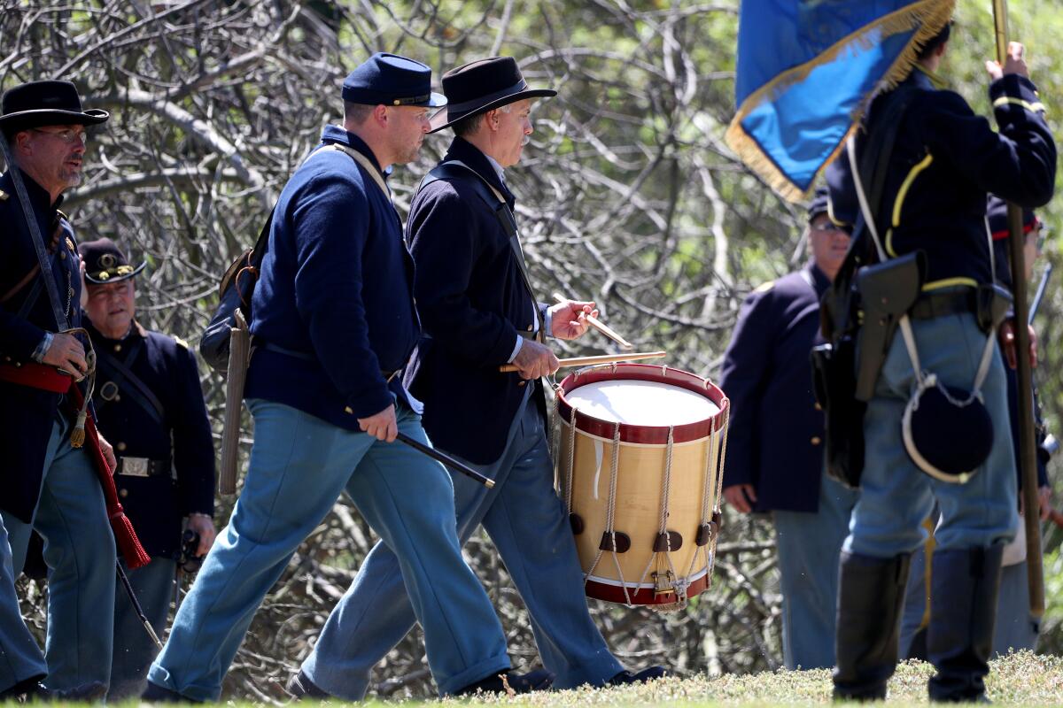 The Union Army heads to battle at the Huntington Beach Historical Society's Civil War Reenactment at Central Park in 2019.
