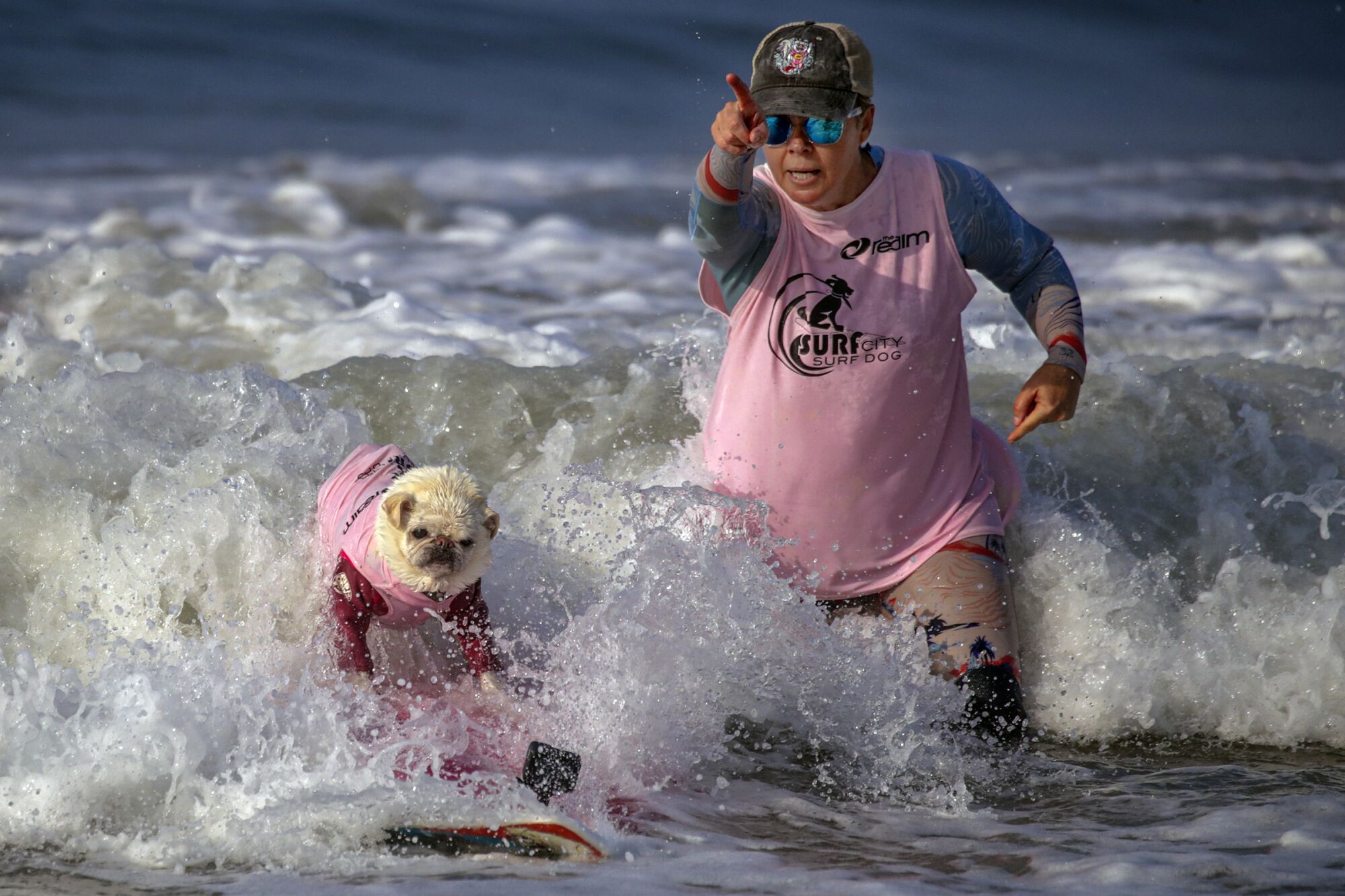 Fiona Kepmin encourages Surf Gidget the pug.